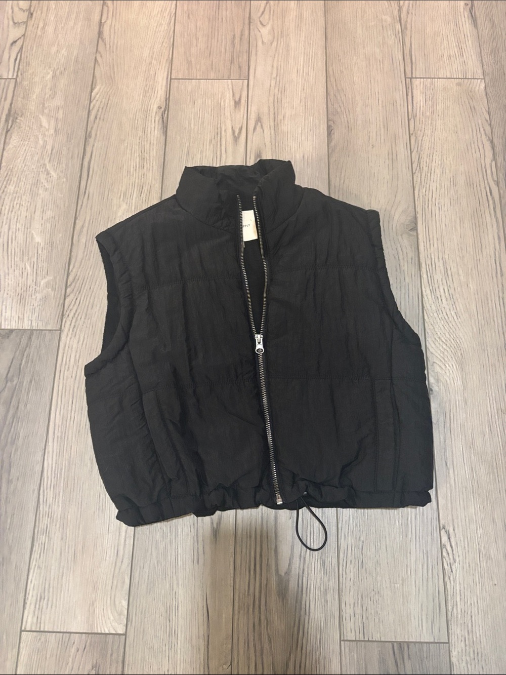 Thread & Supply Black Quilted Sleeveless Puffer Vest with Front Zip XS